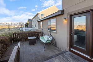 View of deck featuring a mountain view