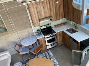 Kitchen featuring sink, decorative backsplash, and appliances with stainless steel finishes