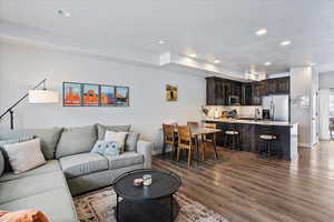 Living room featuring dark hardwood / wood-style floors