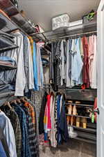 View of spacious closet with shelving