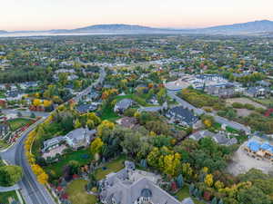 Aerial view at dusk featuring a mountain view