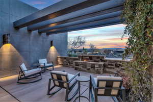 View of patio terrace at dusk