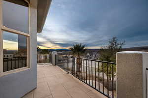 View of balcony at dusk