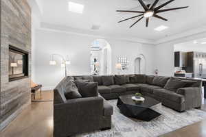 Living room featuring ceiling fan