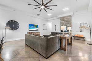 Living room with concrete flooring