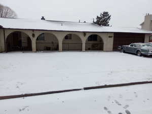 View of snow covered garage