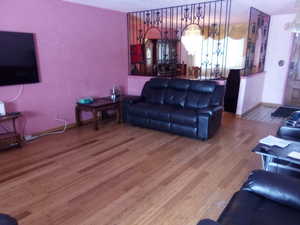 Living room featuring hardwood / wood-style flooring
