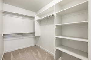 Spacious closet with light colored carpet