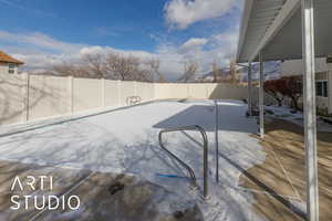 View of snow covered pool