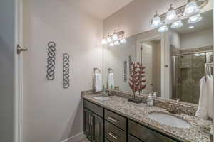 Bathroom with vanity and walk in shower