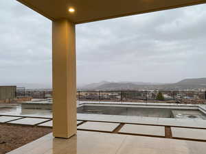 View of patio featuring a mountain view