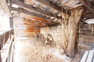 View of rustic horse barn