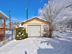 View of snow covered garage