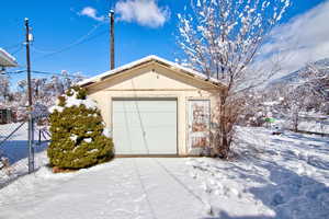 View of snow covered garage