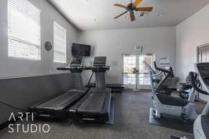 Gym with ceiling fan