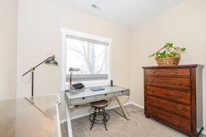 Office area with light carpet