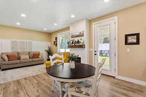 Dining area featuring light wood-type flooring