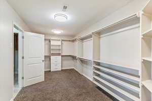 Walk in closet with dark carpet