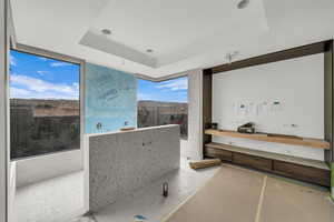 Bathroom with a raised ceiling