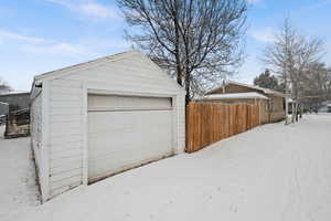 View of snow covered garage