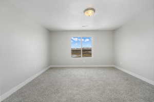 Spare room featuring carpet floors and a textured ceiling