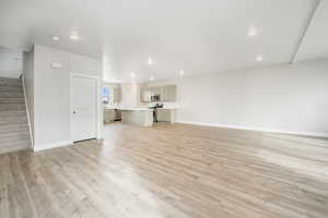 Unfurnished living room featuring light wood-type flooring