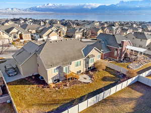 Aerial view with a water and mountain view