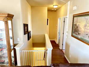 Hall with dark hardwood / wood-style flooring