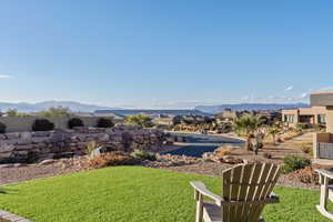 View of yard with a mountain view