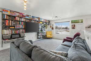 Living room featuring carpet floors