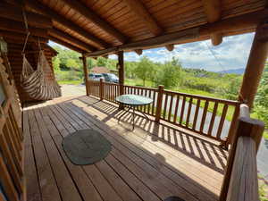 View of deck on the side of the house with swings