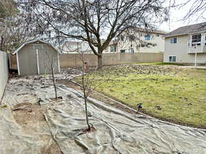 View of yard with a shed