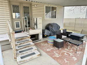 View of patio featuring grilling area