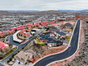 Drone / aerial view with a residential view and a mountain view