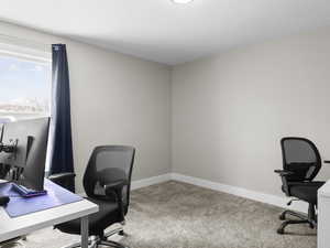 Bedroom with carpet flooring