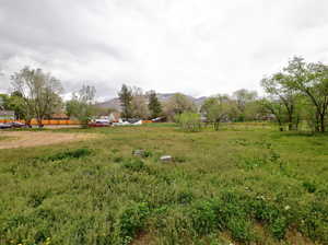 View of yard with a rural view and a mountain view