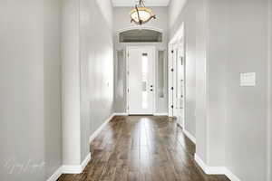 Foyer entrance with dark wood-type flooring