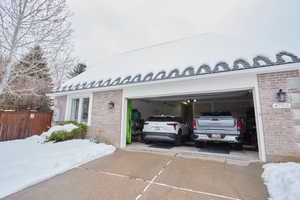 View of snow covered garage