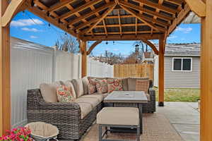 View of patio / terrace with a gazebo and an outdoor hangout area