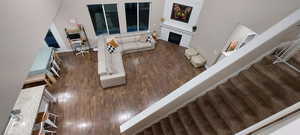 Living room featuring dark wood-type flooring