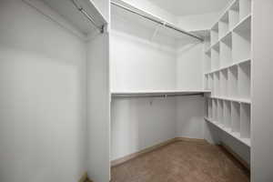 Primary - Walk in closet with carpet