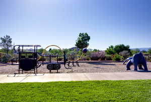 View of jungle gym with a lawn