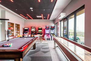 Playroom featuring carpet flooring and pool table