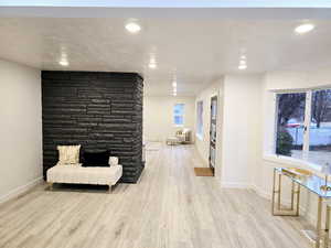 Large formal dining area with bay box windows