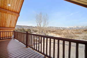 Wooden deck with a mountain view