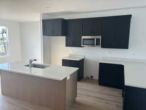 Kitchen featuring a kitchen island, sink, and light hardwood / wood-style floors