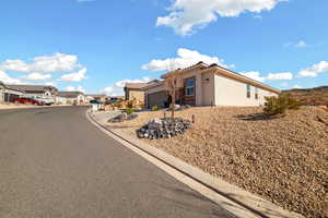 Exterior space with a garage