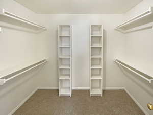 Walk in closet with carpet flooring