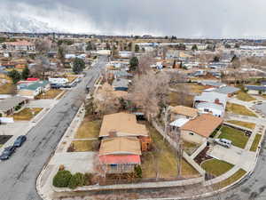 Birds eye view of property with a mountain view