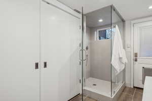 Euro shower door and beautiful tile work